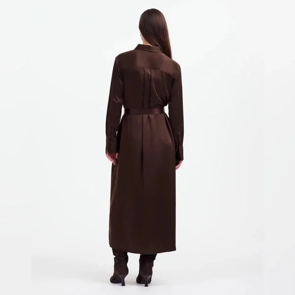 Madewell 100% Silk Chocolate brown Midi Statement Shirtdress - Picture 3 of 4